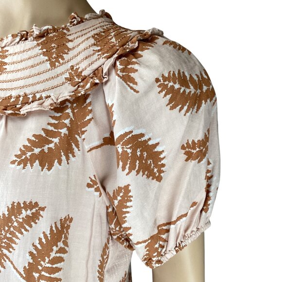 Current Air Anthropologie Womens Top Size XS XSmall Smocked Collar Tan Botanical - Picture 4 of 8